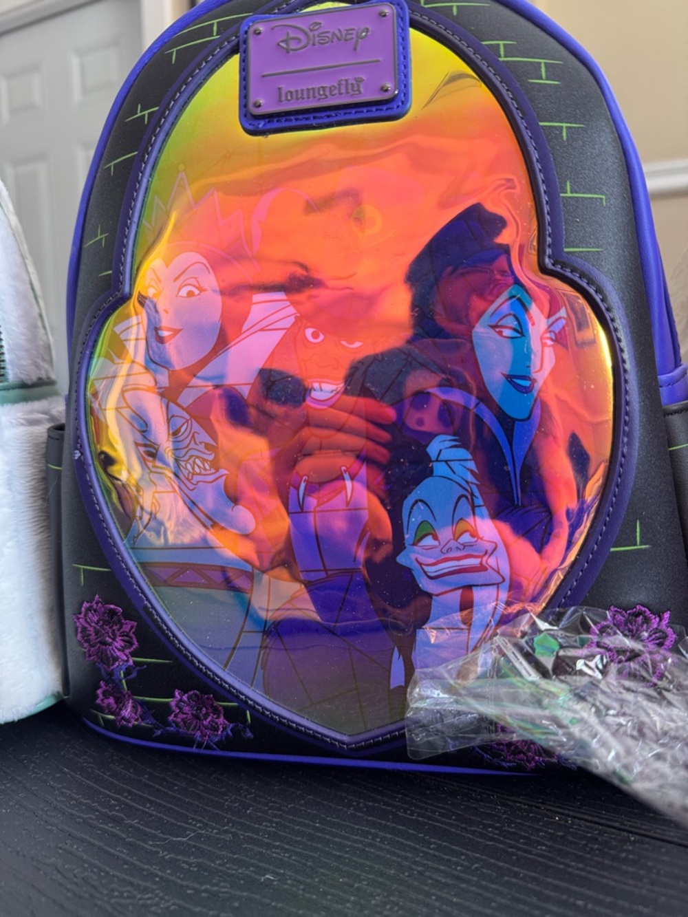 Loungefly Disney Villains Iridescent Purple & Black Mini Backpack
